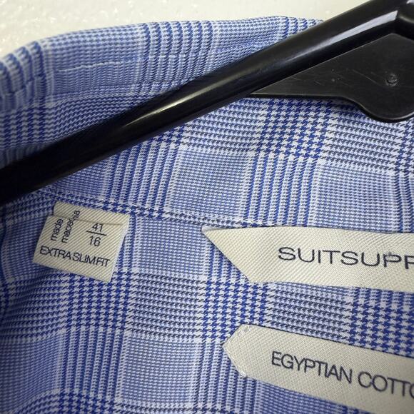 Suitsupply Extra Slim Dress Shirt Mens Size 41 16 Blue Check Egyptian Cotton - Picture 9 of 12
